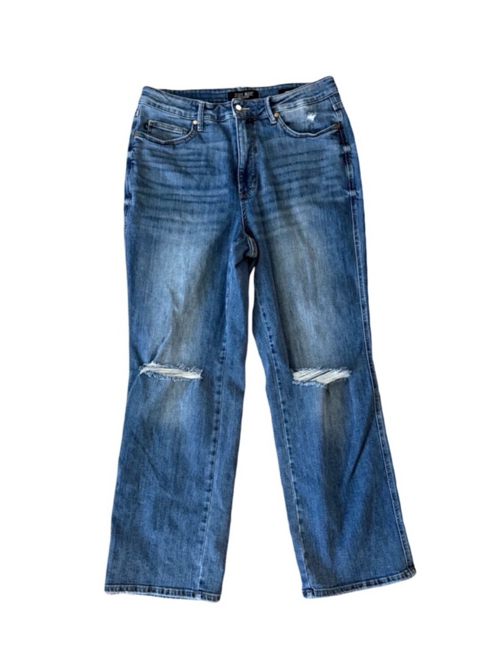 Judy Blue Distressed Knee Straight Leg Jeans Size 16W Medium Wash